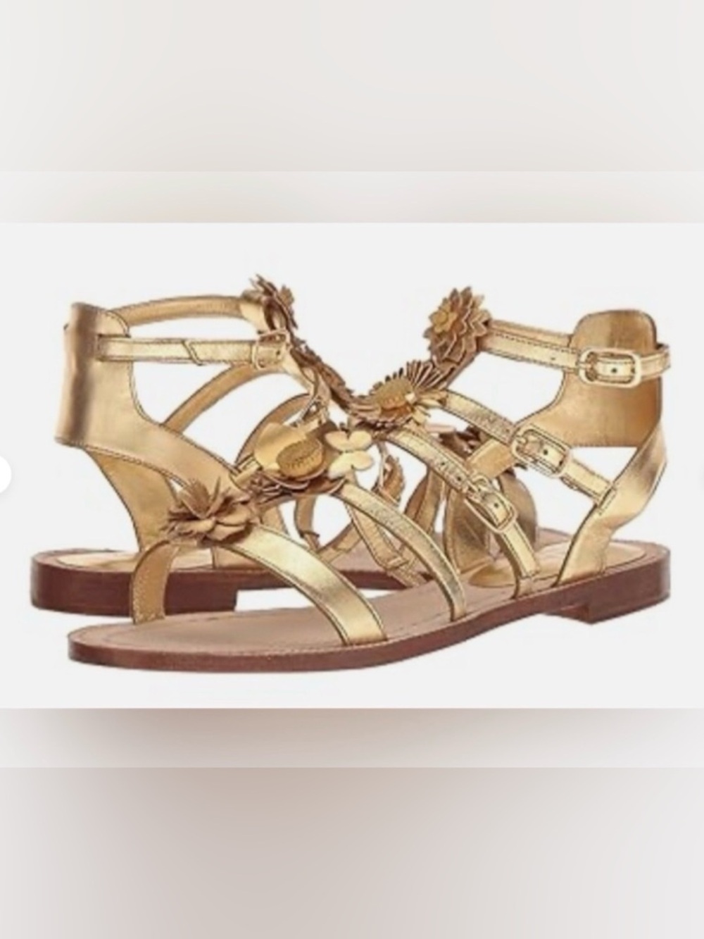 Kate Spade Gold Metallic Sadia Leather Floral Gladiator Sandal New in Box Size 6
